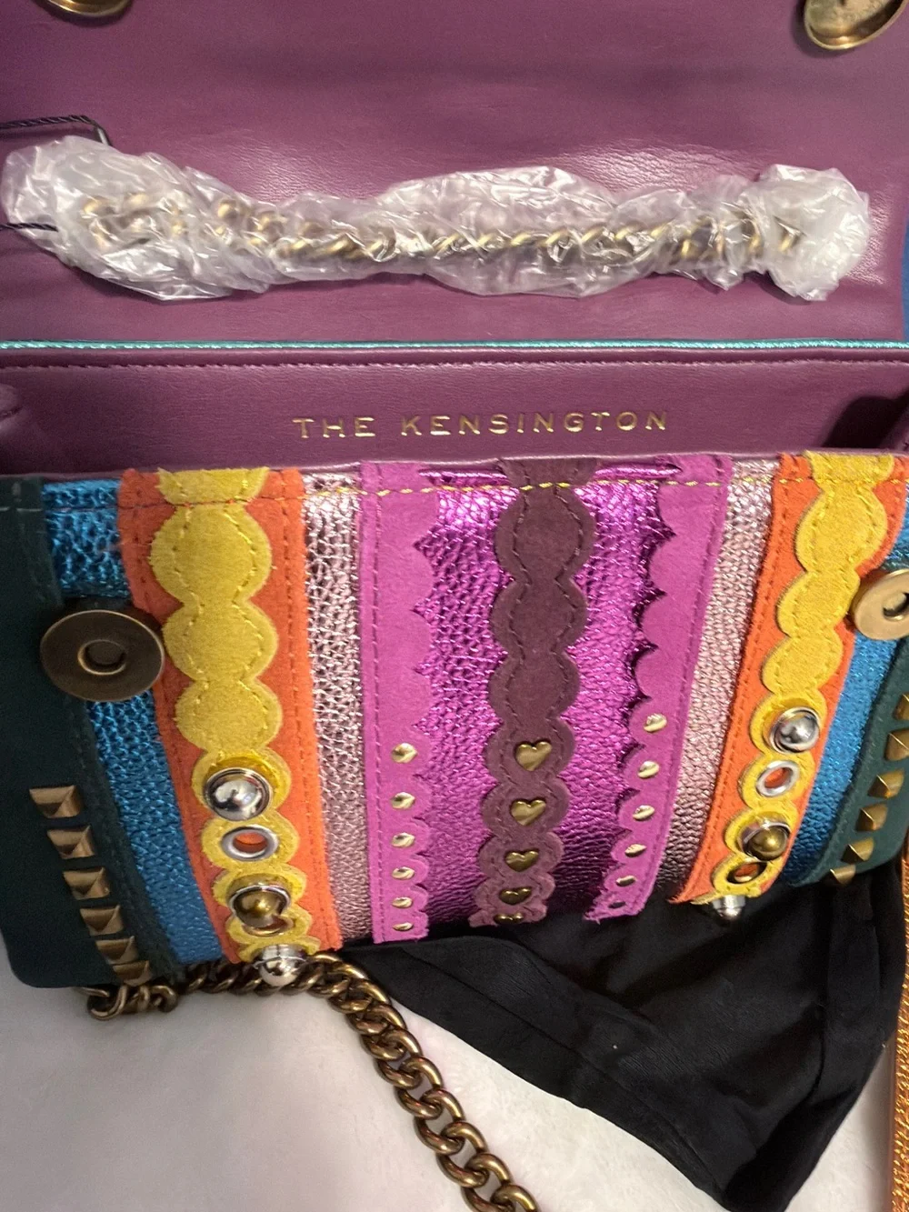 Kurt Geiger Kensington Multicolor Studded Flap Bag with Chain Strap - Picture 7 of 10